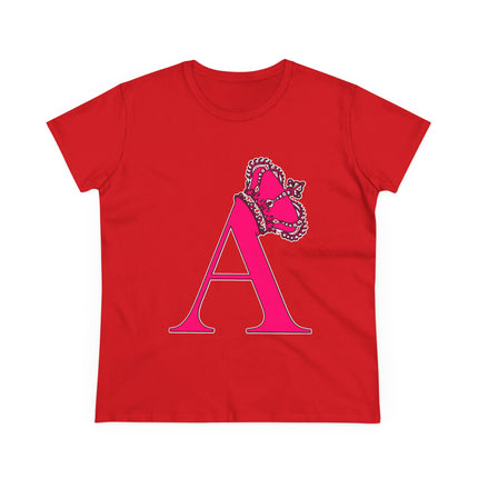 Women's Midweight Cotton Tee, Print Alphabet Letter A