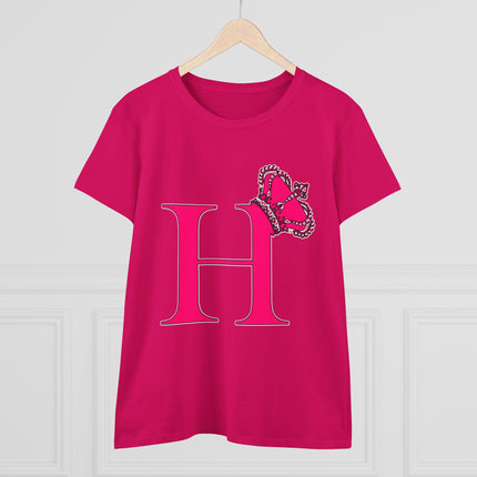Women's Midweight Cotton Tee, Print Queen Letter H