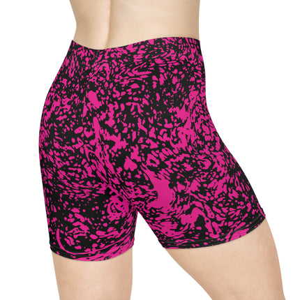 🔥 High-Waisted Splatter Shorts – Electric Pink & Black