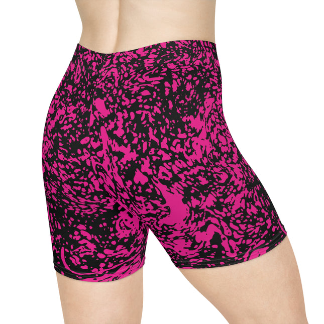 🔥 High-Waisted Splatter Shorts – Electric Pink & Black