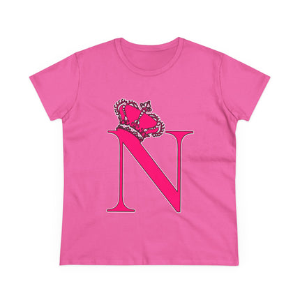Women's Midweight Cotton Tee, Print Queen Letter  N