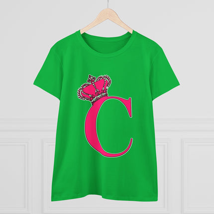 Women's Midweight Cotton Tee, Print Queen Letter C