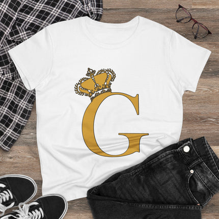 Women's Midweight Cotton Tee, Print Queen Letter G