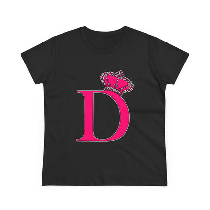 Women's Midweight Cotton Tee, Print Queen Letter D