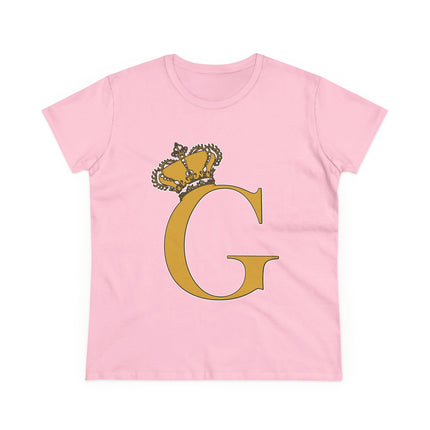 Women's Midweight Cotton Tee, Print Queen Letter G