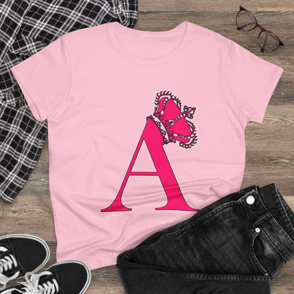 Women's Midweight Cotton Tee, Print Alphabet Letter A