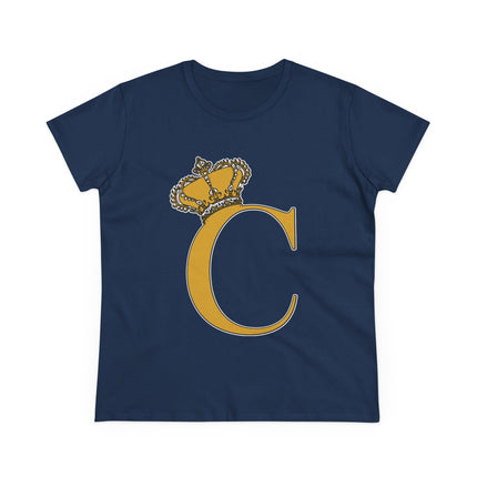 Women's Midweight Cotton Tee, Print Queen Letter C