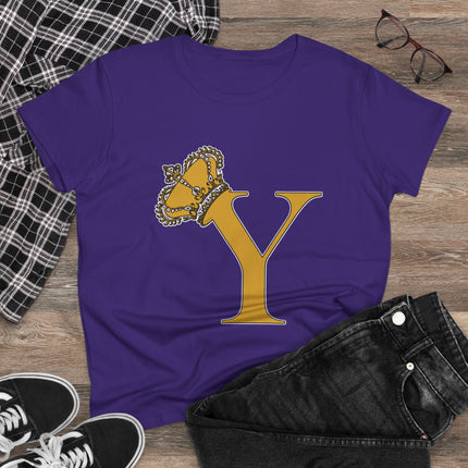 Women's Midweight Cotton Tee, Print Queen Letter Y