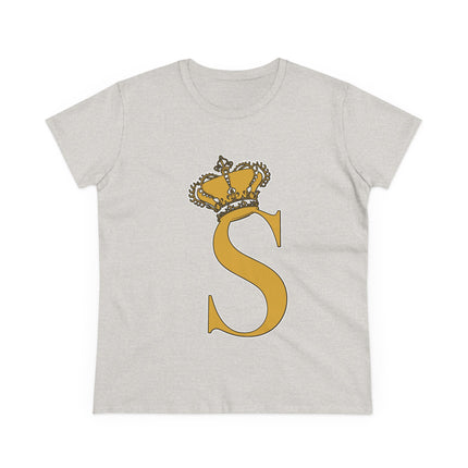 Women's Midweight Cotton Tee, Print Queen Letter S