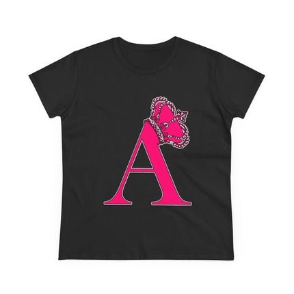 Women's Midweight Cotton Tee, Print Alphabet Letter A