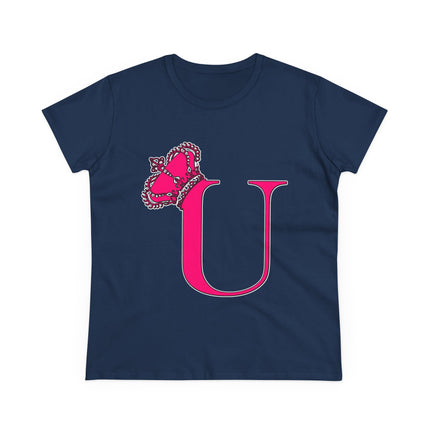 Women's Midweight Cotton Tee, Print Queen Letter U