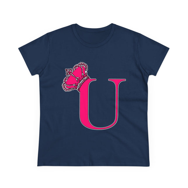 Women's Midweight Cotton Tee, Print Queen Letter U