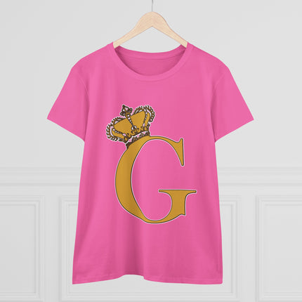 Women's Midweight Cotton Tee, Print Queen Letter G
