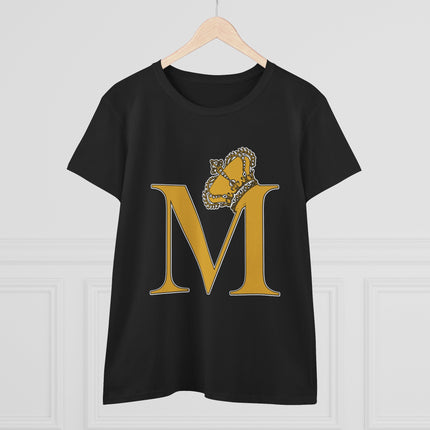 Women's Midweight Cotton Tee, Print Alphabet Letter M