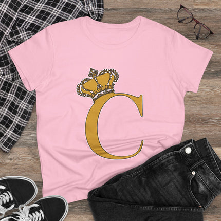 Women's Midweight Cotton Tee, Print Queen Letter C