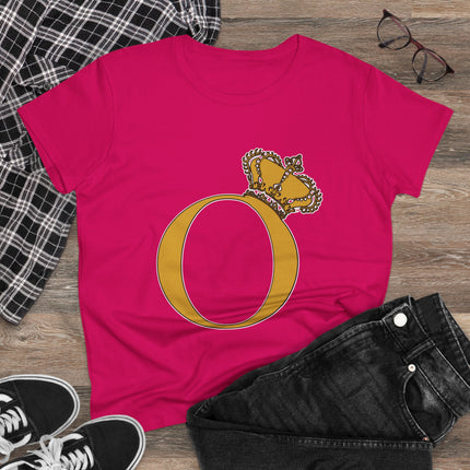 Women's Midweight Cotton Tee, Print Alphabet Letter O