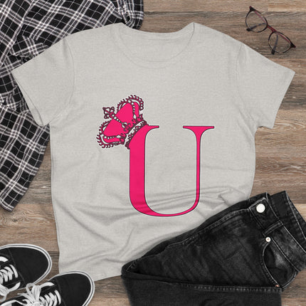 Women's Midweight Cotton Tee, Print Queen Letter U
