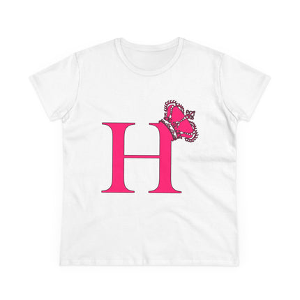 Women's Midweight Cotton Tee, Print Queen Letter H