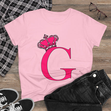 Women's Midweight Cotton Tee, Print Queen Letter G