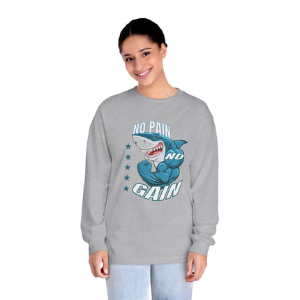 🦈 No Pain, No Gain” Shark Long Sleeve Tee