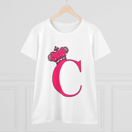 Women's Midweight Cotton Tee, Print Queen Letter C