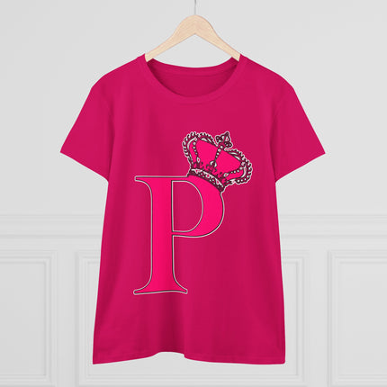 Women's Midweight Cotton Tee, Print Queen Letter P