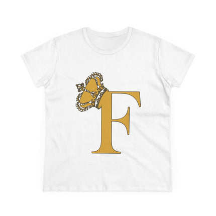 Women's Midweight Cotton Tee. Print Queen Letter F