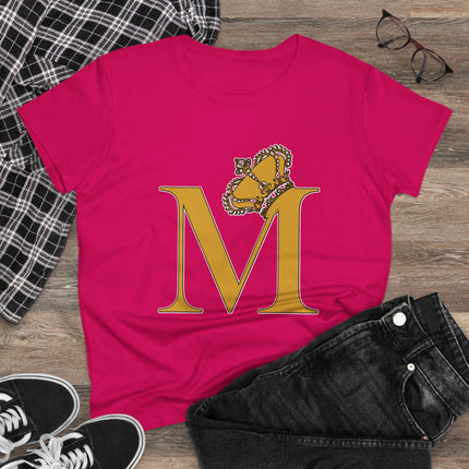Women's Midweight Cotton Tee, Print Alphabet Letter M