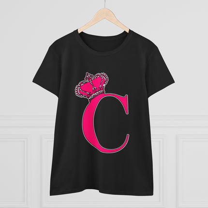Women's Midweight Cotton Tee, Print Queen Letter C
