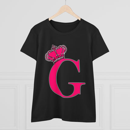 Women's Midweight Cotton Tee, Print Queen Letter G