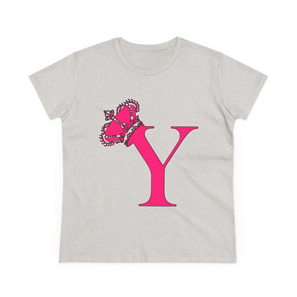 Women's Midweight Cotton Tee, Print Queen Letter Y