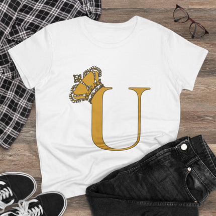 👑 Majestic “U” Monogram T-Shirt – Royal Gold on Regal Magenta