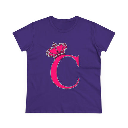 Women's Midweight Cotton Tee, Print Queen Letter C