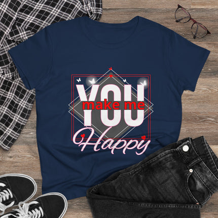 💖 “YOU Make Me Happy” Love Statement Tee – Deep Pink