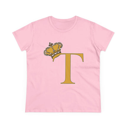 Women's Midweight Cotton Tee, Print Queen Letter T