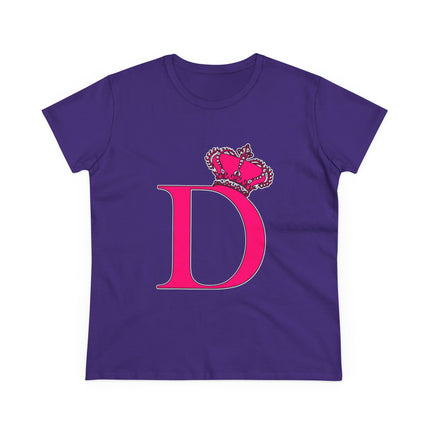 Women's Midweight Cotton Tee, Print Queen Letter D