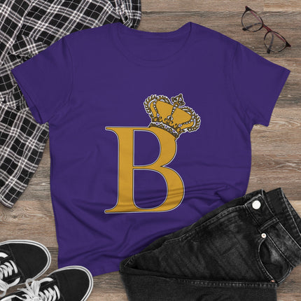 Women's Midweight Cotton Tee, Print Queen Letter B