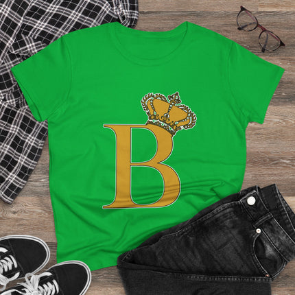 Women's Midweight Cotton Tee, Print Queen Letter B