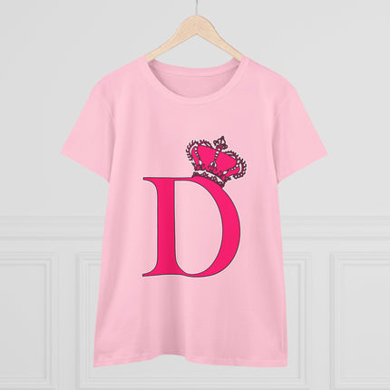 Women's Midweight Cotton Tee, Print Queen Letter D