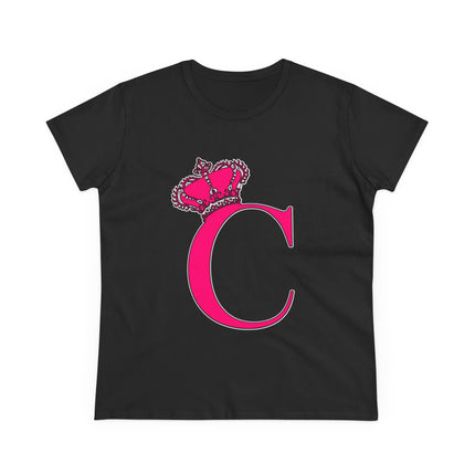 Women's Midweight Cotton Tee, Print Queen Letter C