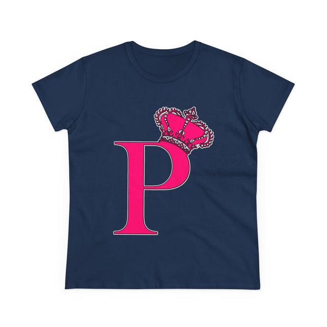 Women's Midweight Cotton Tee, Print Queen Letter P