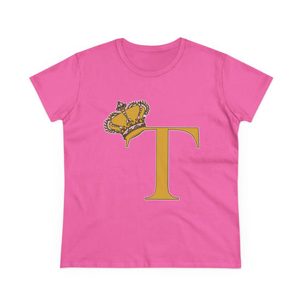 Women's Midweight Cotton Tee, Print Queen Letter T