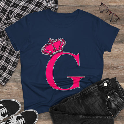 Women's Midweight Cotton Tee, Print Queen Letter G