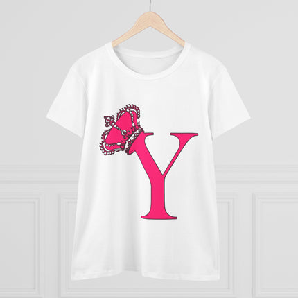 Women's Midweight Cotton Tee, Print Queen Letter Y