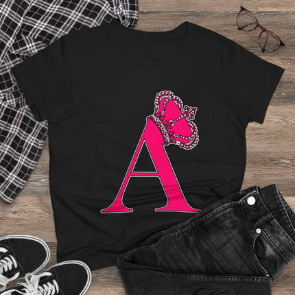 Women's Midweight Cotton Tee, Print Alphabet Letter A