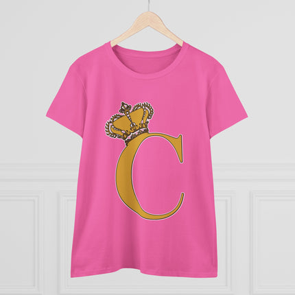 Women's Midweight Cotton Tee, Print Queen Letter C