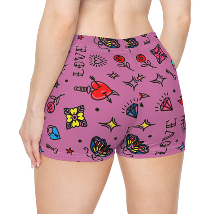 💖 "Love & Ink" Tattoo-Inspired High-Waist Shorts