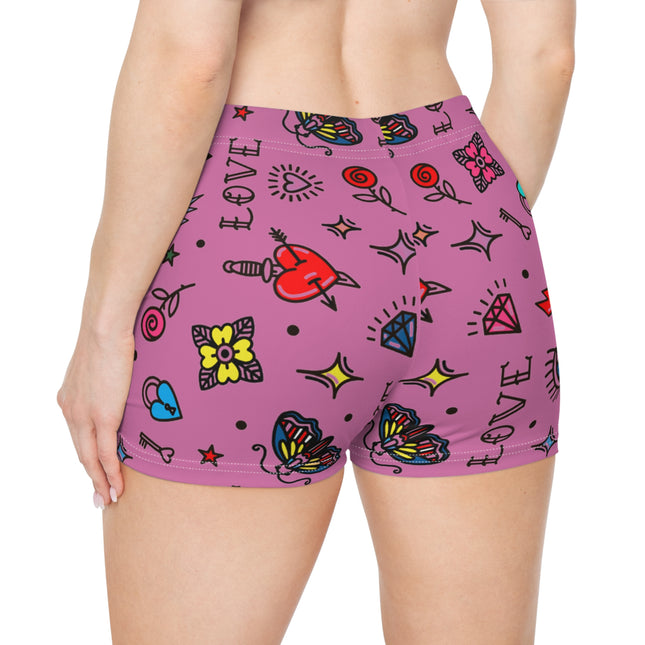 💖 "Love & Ink" Tattoo-Inspired High-Waist Shorts