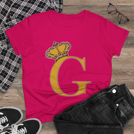 Women's Midweight Cotton Tee, Print Queen Letter G