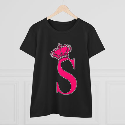 Women's Midweight Cotton Tee, Print Queen Letter S